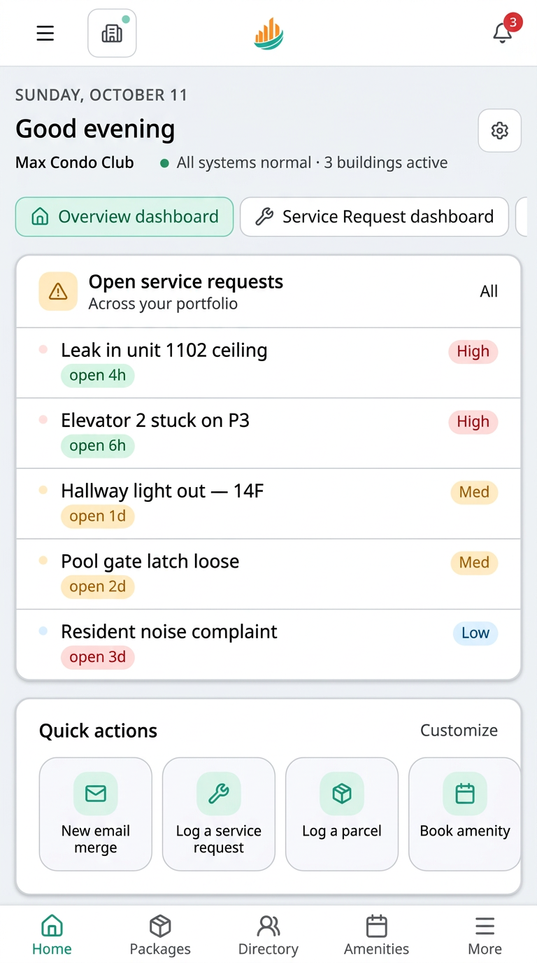 Max Condo Club management app home screen